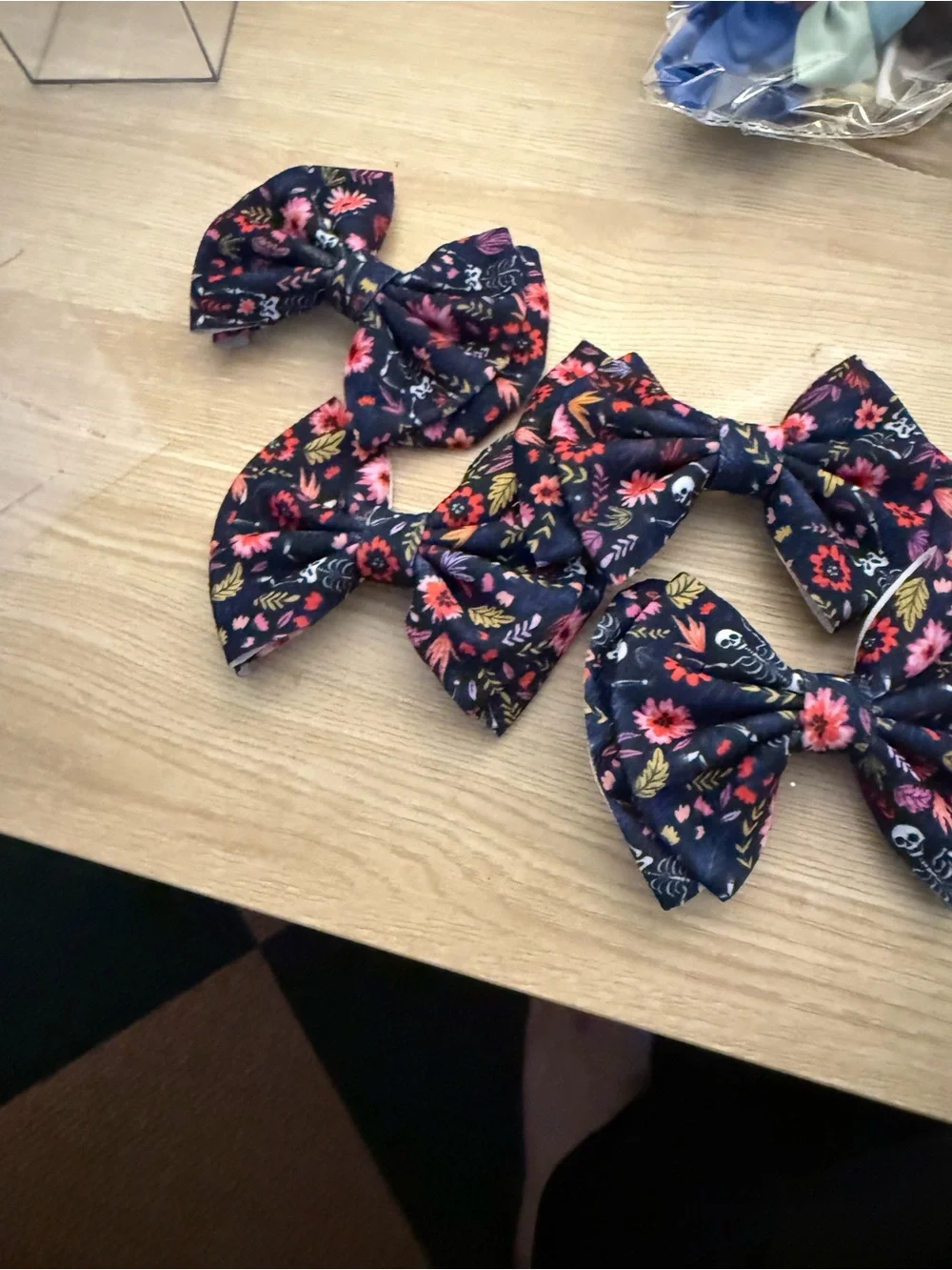 Day of the Dead Theme Navy Floral Skull Bow Hair Clip